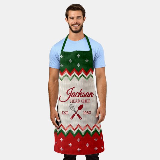 Sweater Pattern Personalized Christmas Apron エプロン (着用した状態)