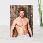 Sweating in the Sauna Hot Guy Greetings Card カード (正面)