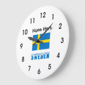 Sweden and Swedish Flag with Your Name Large Clock ラージ壁時計 (傾斜)