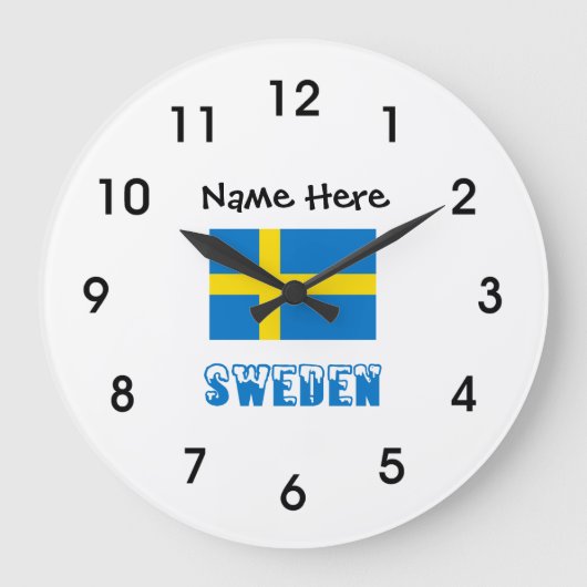 Sweden and Swedish Flag with Your Name Large Clock ラージ壁時計 (正面)