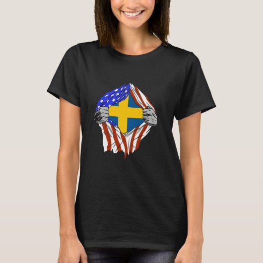Sweden Flag Chest USA America Swedish Pride Swedis Tシャツ (正面)