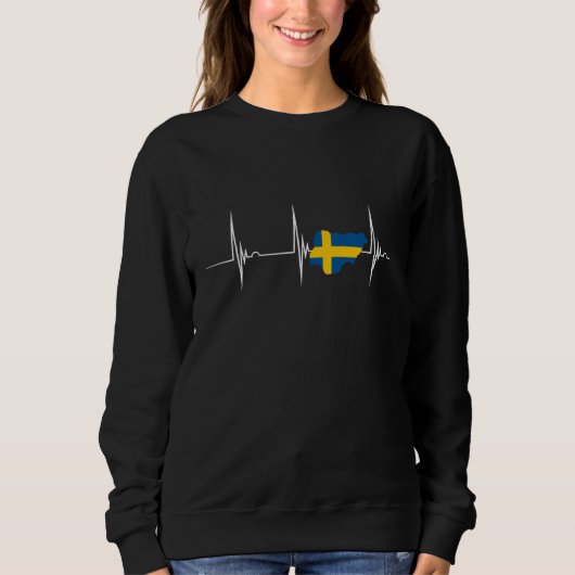Sweden Flag Sverige Map Heartbeat EKG Pulse Swedis スウェットシャツ (正面)