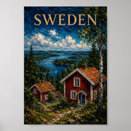 Sweden: Serene Nordic Summer Lake Art Souvenir ポスター