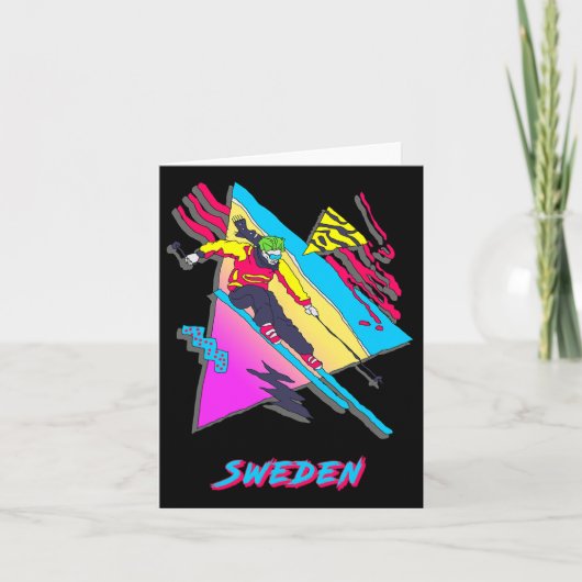 Sweden Vibrant Retro Abstract Skiing Design  カード (正面)