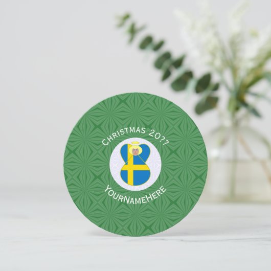 Swedish Angel Flag Christmas Personalize Round Inv 招待状 (スタンド正面)