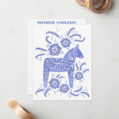 Swedish Dala Horse Blue and White Personalized ノートカード (正面/裏面インサイチュ)