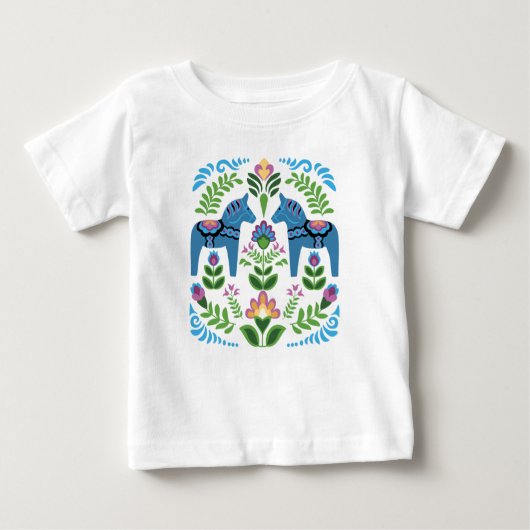 Swedish Dala Horses Blue ベビーTシャツ (正面)