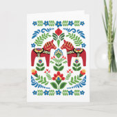 Swedish Dala Horses Red Greeting Card カード (正面)