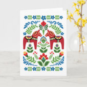 Swedish Dala Horses Red Greeting Card カード (黄色い花)