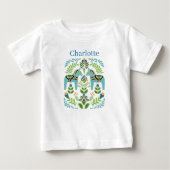 Swedish Dala Horses Teal Personalized ベビーTシャツ (正面)