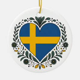 Swedish Flag Heart Christmas Ornament セラミックオーナメント