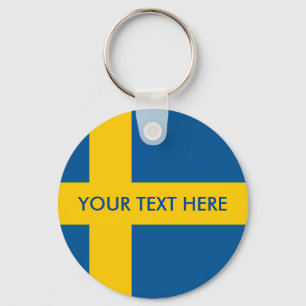 Swedish flag round button keychain for Sweden キーホルダー