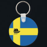 Swedish Flag With Viking Ship Scandinavian キーホルダー<br><div class="desc">Swedish Flag with Scandinavian Viking Ship,  in blue and yellow.</div>