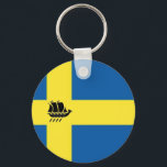 Swedish Flag With Viking Ship Scandinavian キーホルダー<br><div class="desc">Swedish Flag with Scandinavian Viking Ship,  in blue and yellow.</div>
