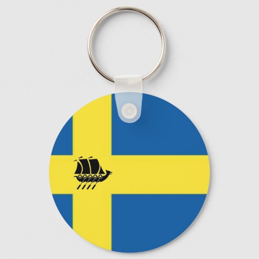 Swedish Flag With Viking Ship Scandinavian キーホルダー (正面)