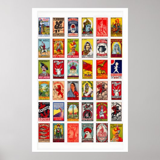 Swedish Matchbox Labels Collage Print, Vintage ポスター (正面)