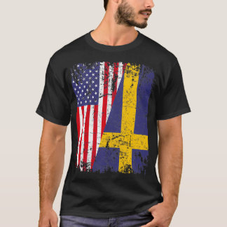 SWEDISH ROOTS  Half American Flag  SWEDEN  Tシャツ