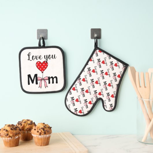 Sweetでおしゃれな「Love You Mom」 鍋つかみ&鍋敷きセット (インサイチュ (吊り下げ))