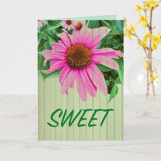 SWEETデイジーパープルピンクのベニバナガーデンのノート カード (黄色い花)