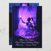 SWEET16パーティー、ピンクブルーブラックダマスク 招待状 (正面/裏面)