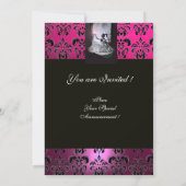 SWEET16パーティー、ピンク、黒と白のダマスク 招待状 (裏面)