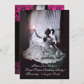 SWEET16パーティー、ピンク、黒と白のダマスク 招待状 (正面/裏面)