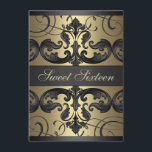 Sweet16金ゴールド/ブラックダマスク&ティアラ誕生日招待状 招待状<br><div class="desc">スウィートエレガント16金ゴールド&ブラックダマスク&ティアラ誕生日招待状</div>