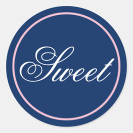 "Sweet"のステッ結婚ク – 赤面ピンク/ネイビー ラウンドシール