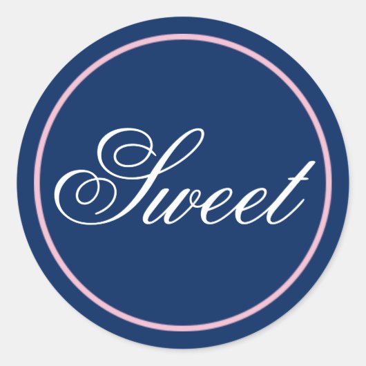 "Sweet"のステッ結婚ク – 赤面ピンク/ネイビー ラウンドシール (正面)