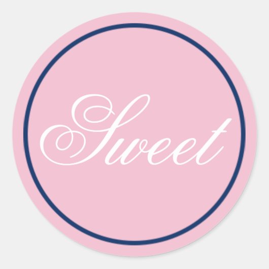 "Sweet"のステッ結婚ク – 赤面ピンク/ネイビー ラウンドシール (正面)