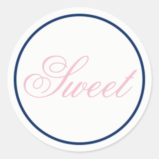 "Sweet"のステッ結婚ク – 赤面ピンク/ネイビー ラウンドシール (正面)