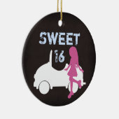Sweet パーソナライズされた 16 Girl and Car in Pink n Blue セラミックオーナメント (右)