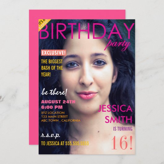 Sweet パーソナライズされた 16 Magazineカバーフォト招待状 招待状 (正面/裏面)