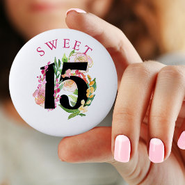 Sweet 15 フラワー ナンバー 15歳の誕生日 缶バッジ