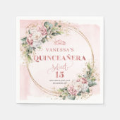 Sweet 15 Napkins with Rose Gold Greenery Accents スタンダードカクテルナプキン (正面)