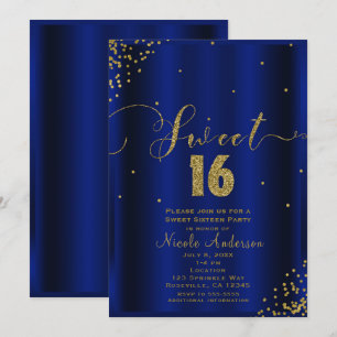 SWEET 16の16青王室の金ゴールド紙吹雪コーナー 招待状