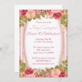 Sweet 16カードピンクフローラ金ゴールドグリッター 招待状 (正面/裏面)