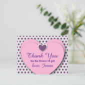 SWEET 16サンキューハートパープル水玉模様B07 ポストカード (スタンド正面)