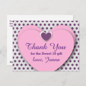SWEET 16サンキューハートパープル水玉模様B07 ポストカード (正面/裏面)