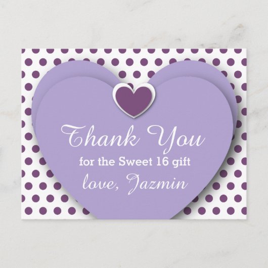 SWEET 16サンキューハート紫水玉模様B05 ポストカード (正面)