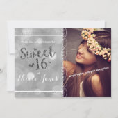 SWEET 16シルバーグリッターパーティーフォト招待状 招待状 (正面)