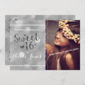 SWEET 16シルバーグリッターパーティーフォト招待状 招待状 (正面/裏面)