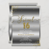 SWEET 16シルバー&金ゴールド紙吹雪コーナー 招待状 (正面/裏面)