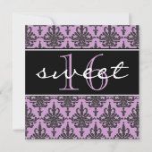 Sweet 16ダマスク誕生日パーティーの招待 招待状 (正面)