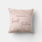 Sweet 16バラ金ゴールド名スクリプト紙吹雪 クッション (正面)