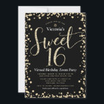 Sweet 16バーチャルブラックガーリー金ゴールドグリッター誕生日 招待状<br><div class="desc">「Happy Sweet 16」。あなたの娘素晴らしが今でも彼女の友達と彼女の祝マイルストーンの誕生日を得ることができる方法は以下の通り。イベントが思い出す素晴らしため、このスパークリー、ガーリーフェスティバル、モダン仮想オパーソナライズされたンラインパーティの招待状を送信する。金ゴールドグリッタースクリプトタイポグラフィと紙吹雪は黒い背景をオーバーレイ。より多くの金ゴールドグリッター紙吹雪が背面に黒にオーバーレイ。娘の名カスタム前と他のパーティー詳細で文字をパーソナライズする。グリッター素晴らしとグラムを愛しファッショニスタてモダン、彼女の特別なパーティーにおもしろいを追加することを保証した出芽のためのスタイリッシュ!マッチングプレート、ナプキン、その他の誕生日グッズもこのトレンディーと特別なコレクションで利用可能である。ちょうど誕生日の女の子の名前とパーティーの場所情報を入力し、あなたは簡単にこの誕生日の招待をパーソナライズすることができる。質問や要望があれば私に連絡して下さい。</div>