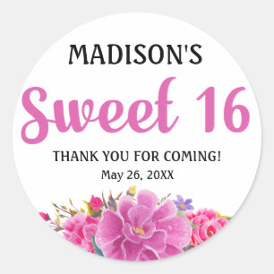 Sweet 16パーティーパーソナライズされたThank Youステッカー ラウンドシール
