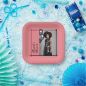 Sweet 16パーティー – 写真と文字、ピンクとブラックの追加 ペーパープレート (パーティー)