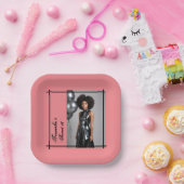 Sweet 16パーティー – 写真と文字、ピンクとブラックの追加 ペーパープレート (パーティー)