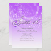 SWEET 16パープル&シルバースパークルスターパーティー 招待状 (正面/裏面)